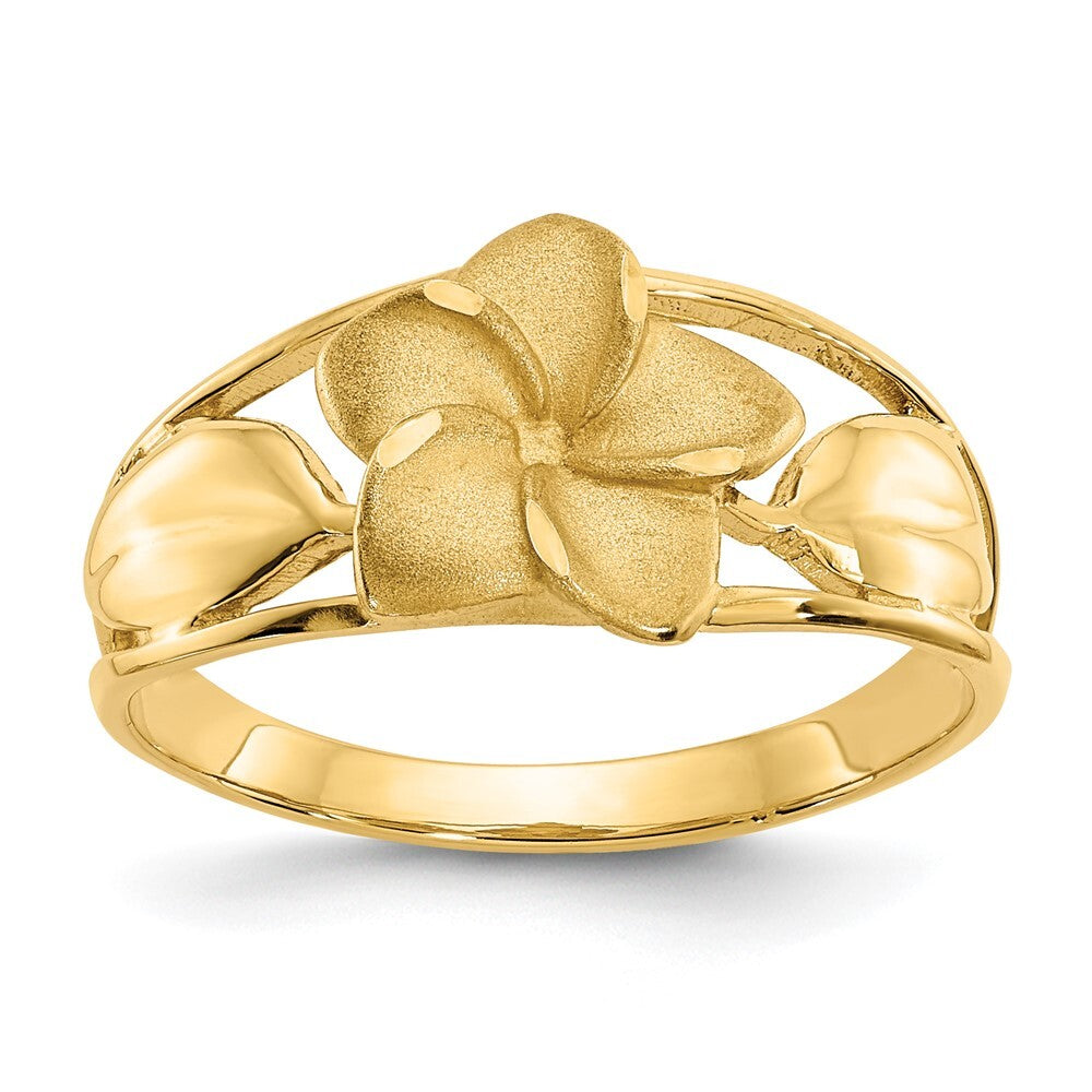 14K Yellow Gold Satin & Diamond-Cut Plumeria Ring