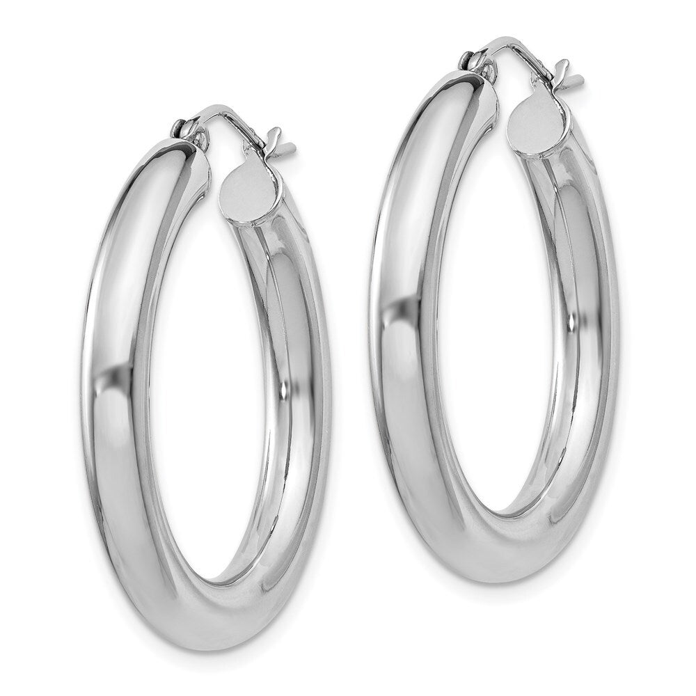 Sterling Silver Rhodium-plated 4mm Round Hoop Earrings