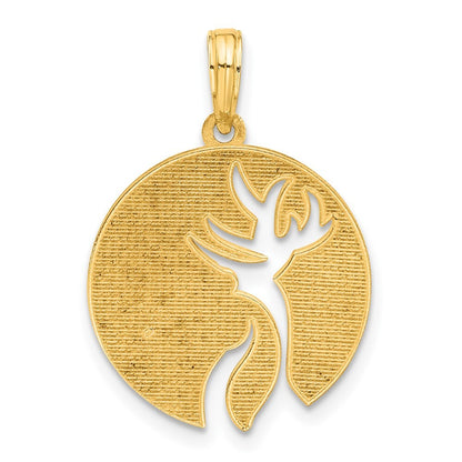 14k Yellow Gold Polished Cut-out Deer Head Circle Pendant for Women