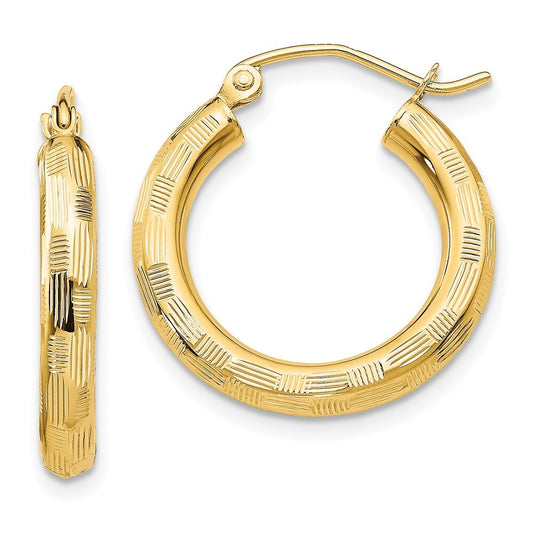 14k Yellow Gold Diamond-cut Hoop Earrings Gift for Women
