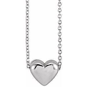 14k White Gold Puffy Heart 16-18" Necklace