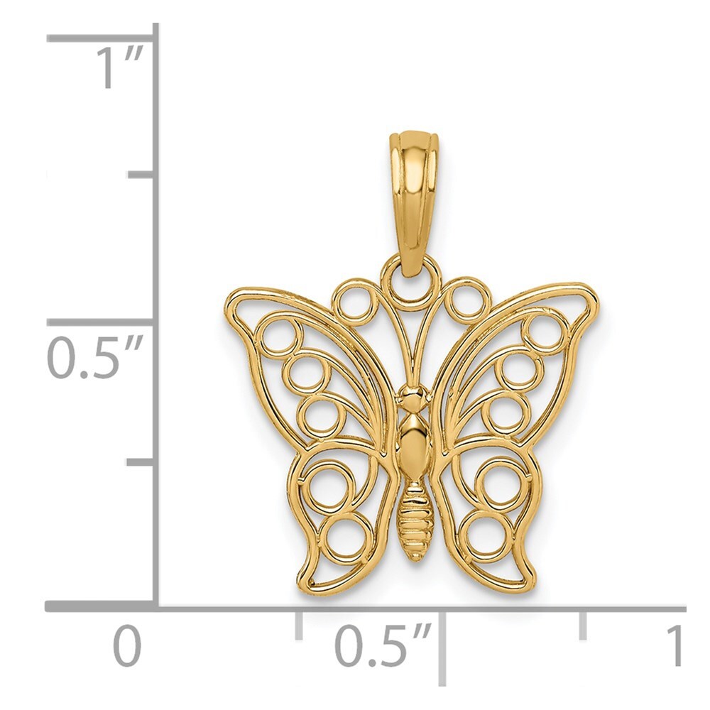 14k Yellow Gold Cut-out Butterfly Large Pendant for Women