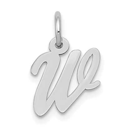 14k White Gold Small Script Letter W Initial Charm Pendant