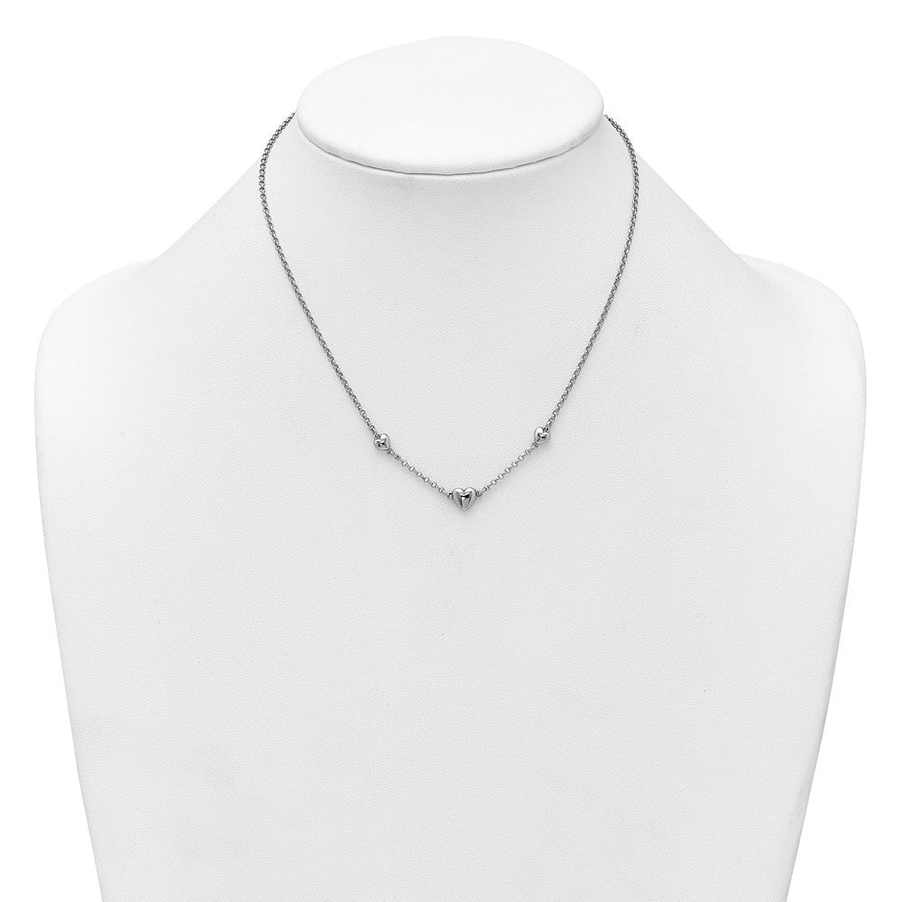 Sterling Silver Rhodium-plated Three Puffed Hearts 16" with 2" Extender Necklace