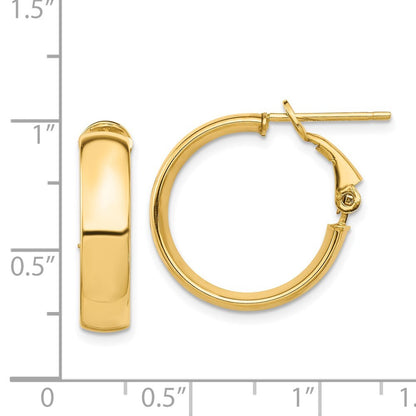 14k Yellow Gold High Polished 5mm Omega Back Hoop Earrings Gift for Women