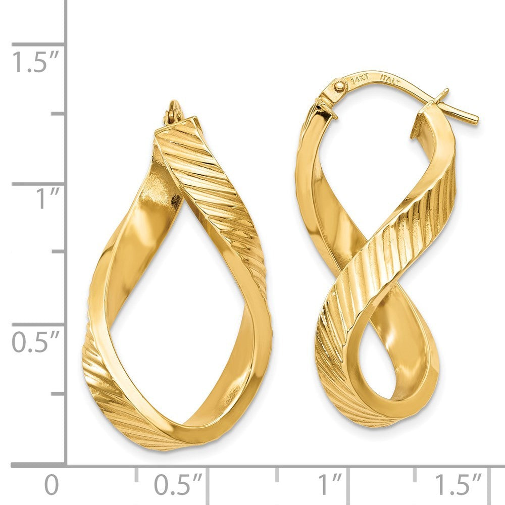 14k Yellow Gold Twisted Textured Oval Hoop Earrings
