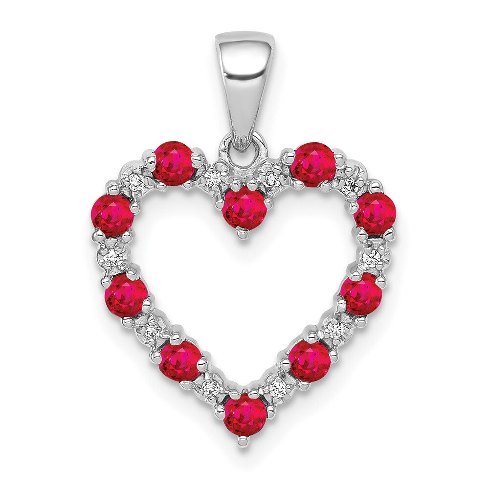 14k White Gold Diamond and .35 Ruby Heart Pendant for Women