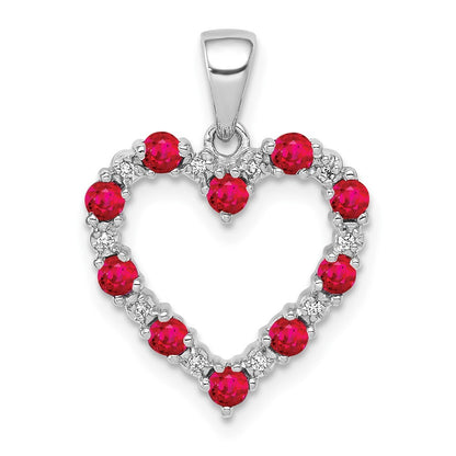 14k White Gold Diamond and .35 Ruby Heart Pendant for Women