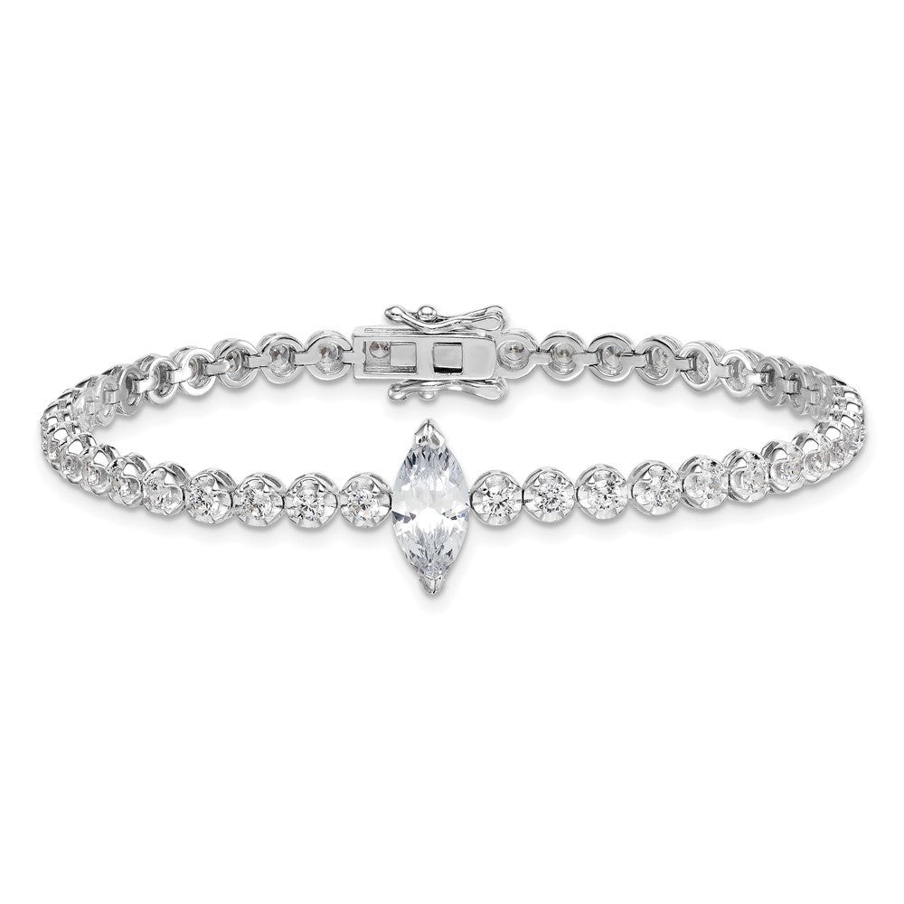 Sterling Silver Rhodium-plated  Fancy Round and Marquise-cut CZ 7.25" Bracelet