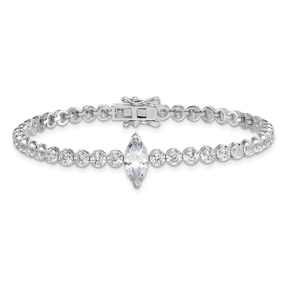 Sterling Silver Rhodium-plated  Fancy Round and Marquise-cut CZ 7.25" Bracelet