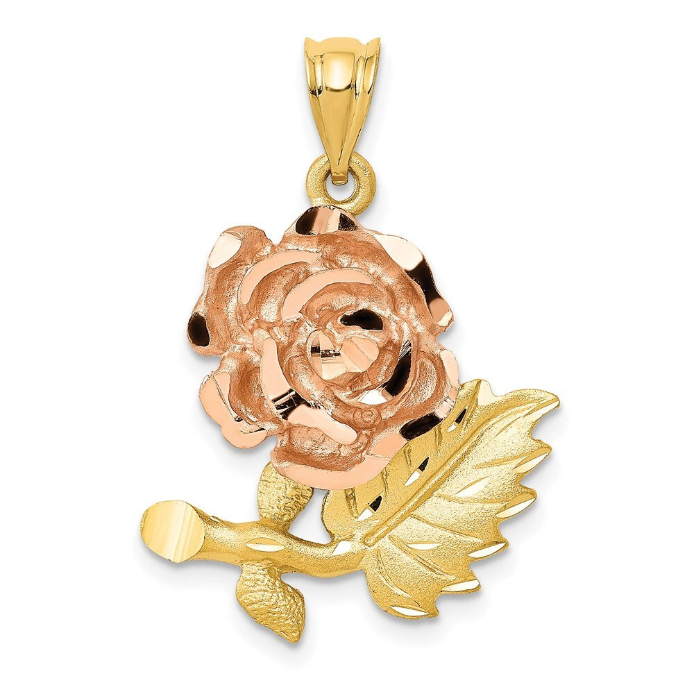 14k Two-tone Gold Solid Satin Diamond-cut Flower Pendant for Women