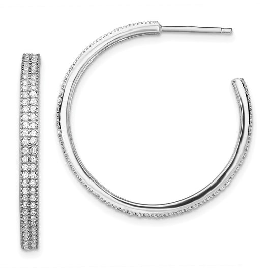 Sterling Silver Rhodium-plated Cubic Zirconia 30x3mm Hoop Earrings