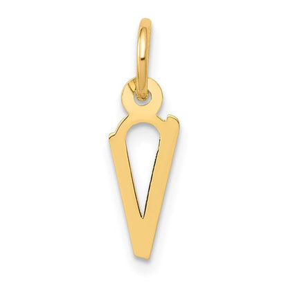 14k Yellow Gold Small Slanted Block Letter V Initial Charm Pendant for Women