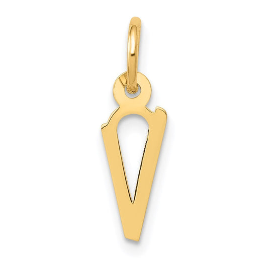 14k Yellow Gold Small Slanted Block Letter V Initial Charm Pendant for Women