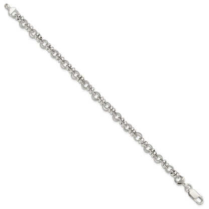 Sterling Silver Rhodium-plated Polished and Textured Link 7.5in Bracelet