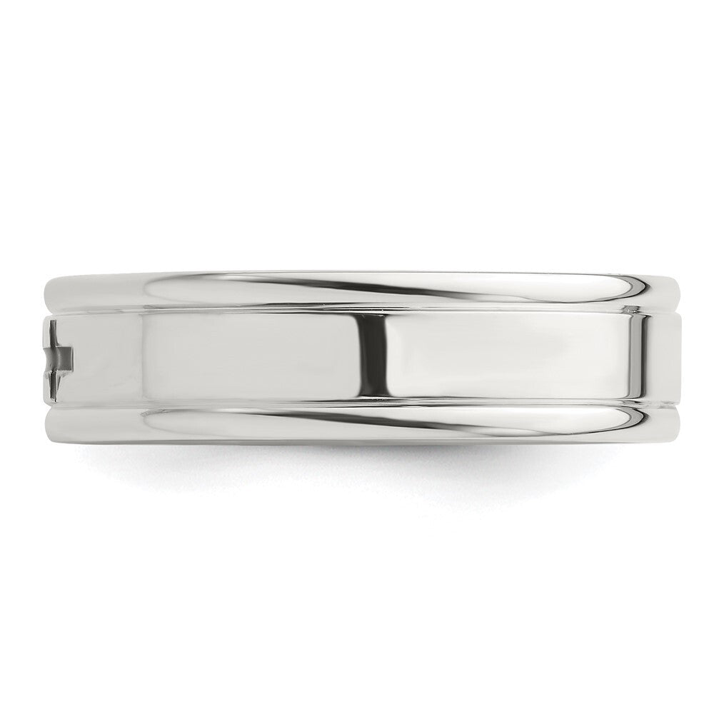 Sterling Silver 6mm Enamel Cross Fancy Band Size 9