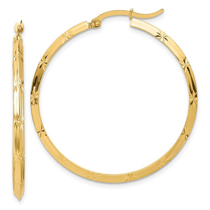 14k Yellow Gold Polished Diamond-Cut Hoop Earrings