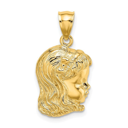 14k Yellow Gold Girl Head Charm Pendant for Women