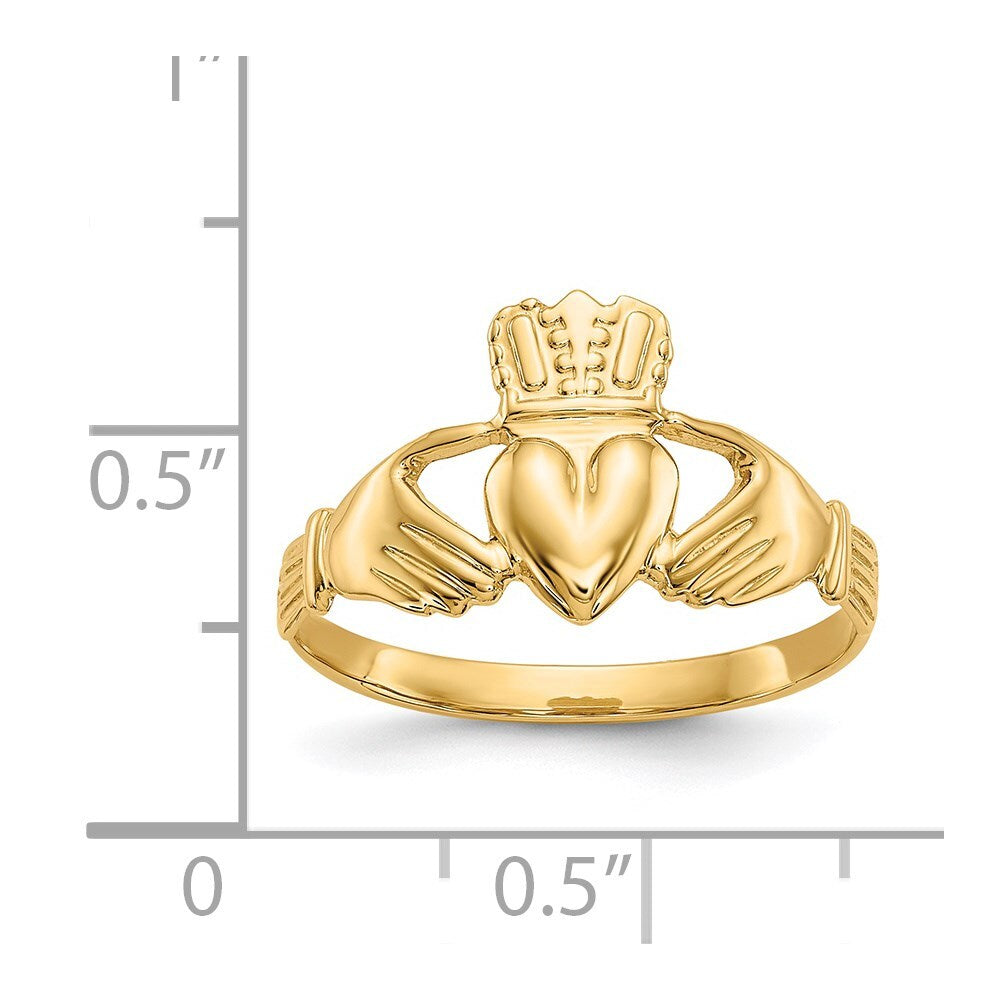 14K Yellow Gold Polished Claddagh Ring