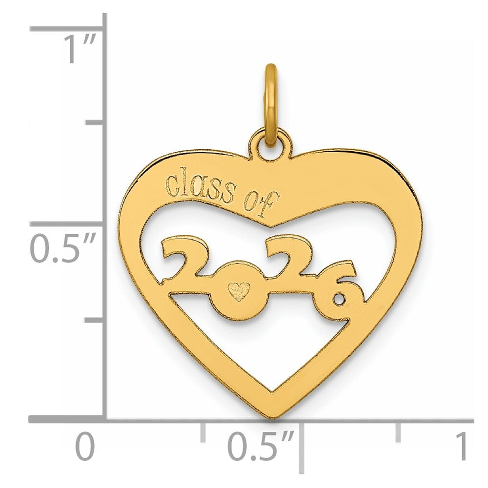 14k Yellow Gold Polished CLASS OF 2026 Cut Out Heart Charm Pendant for Women