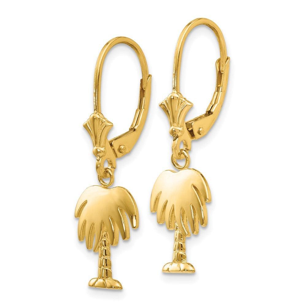 14k Yellow Gold Palm Tree Drop Dangle Earrings