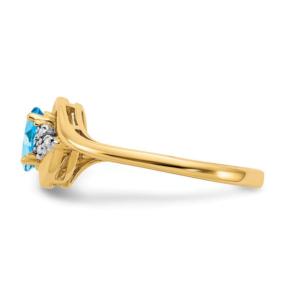 14K Yellow Gold Blue Topaz and Diamond Ring