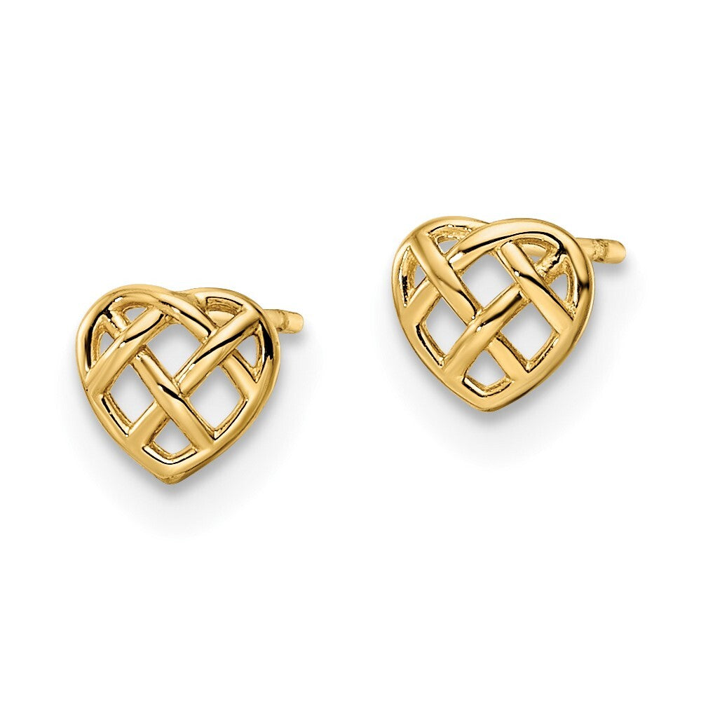 14k Yellow Gold Heart Stud Earrings Gift for Women