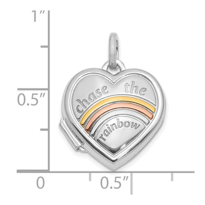 14k White Gold Rose Rhodium 15mm CHASE THE RAINBOW Heart Locket Pendant