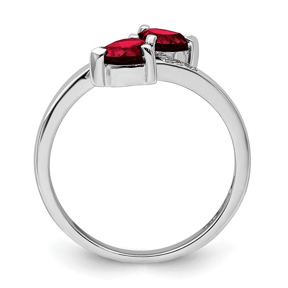 Sterling Silver Rhodium Garnet & Diamond Heart Ring Size 7