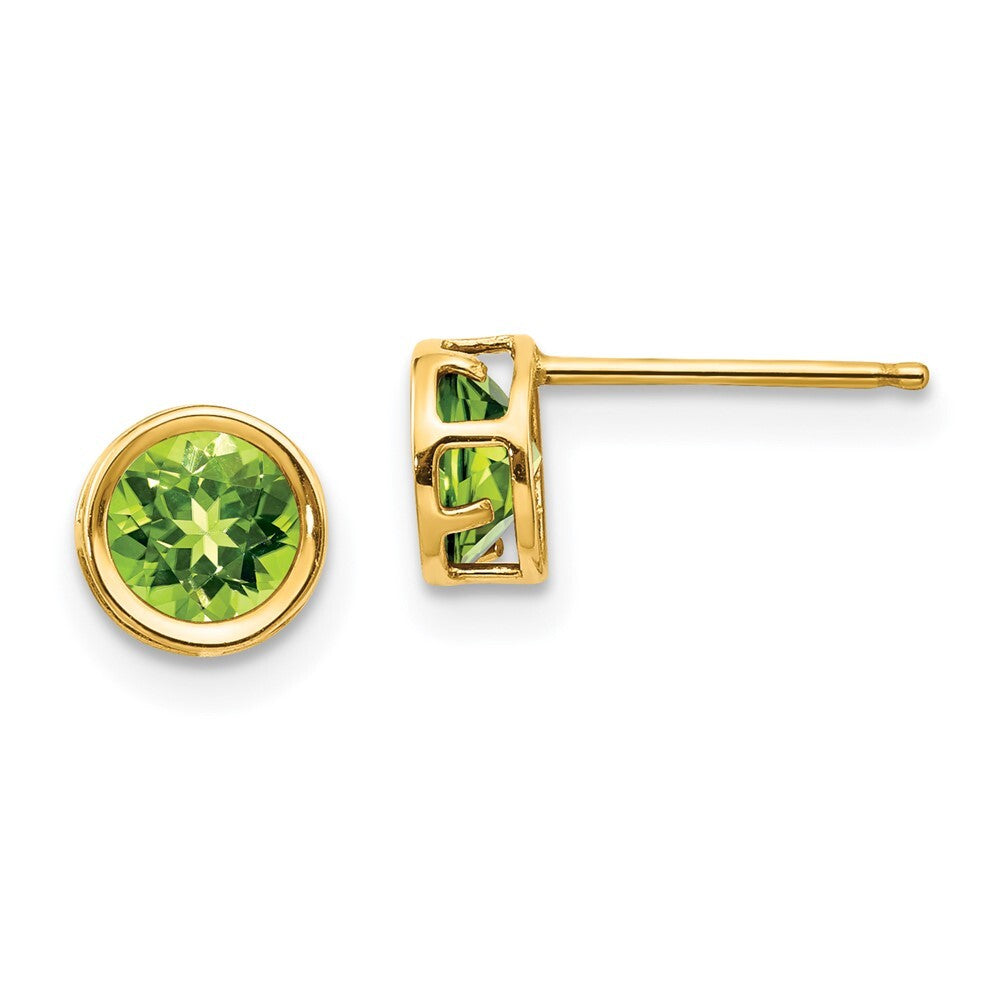 14k Yellow Gold 5mm Bezel Peridot Stud Earrings Gift for Women
