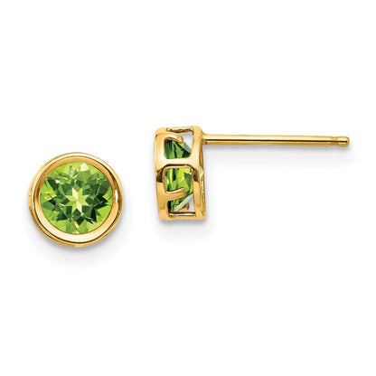 14k Yellow Gold 5mm Bezel Peridot Stud Earrings Gift for Women