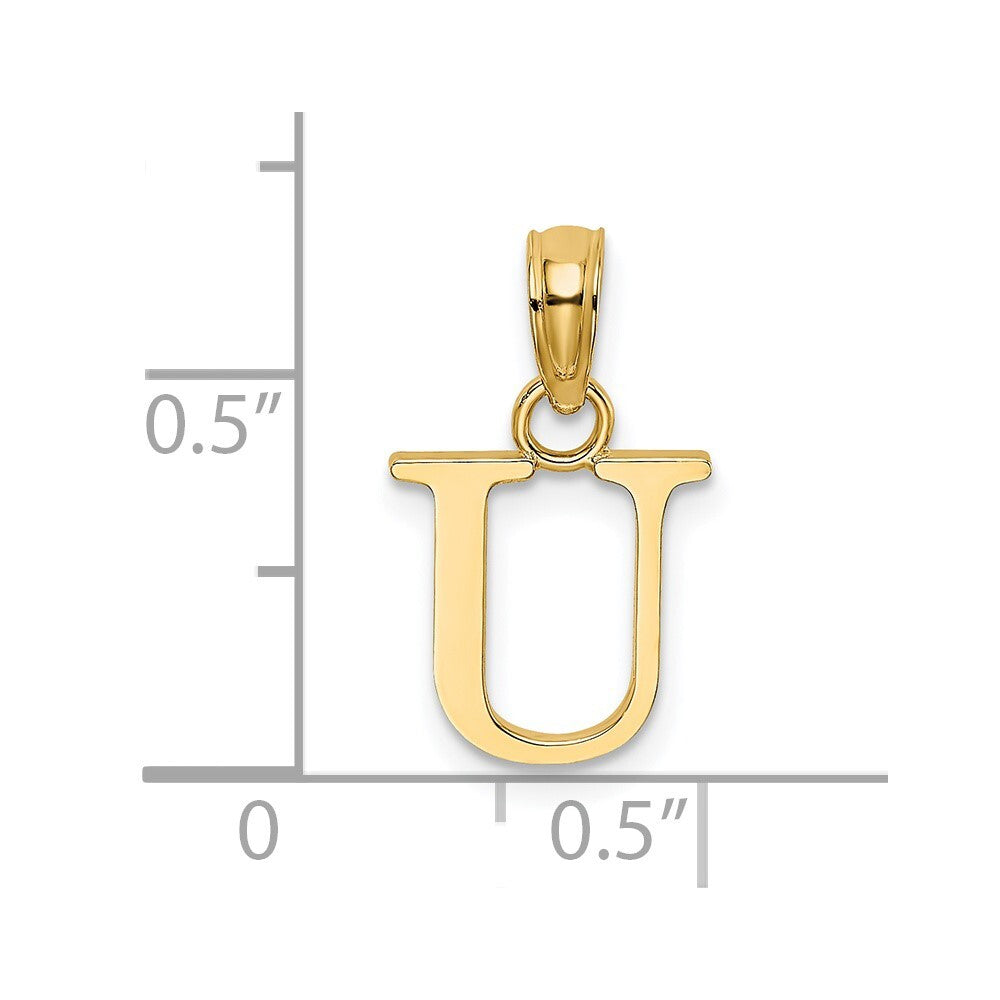 14k Yellow Gold Polished Block Letter U Initial Pendant for Women