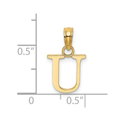 14k Yellow Gold Polished Block Letter U Initial Pendant for Women