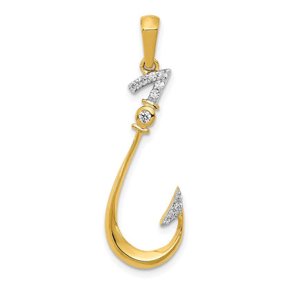 14k Yellow Gold Diamond Fish Hook Pendant