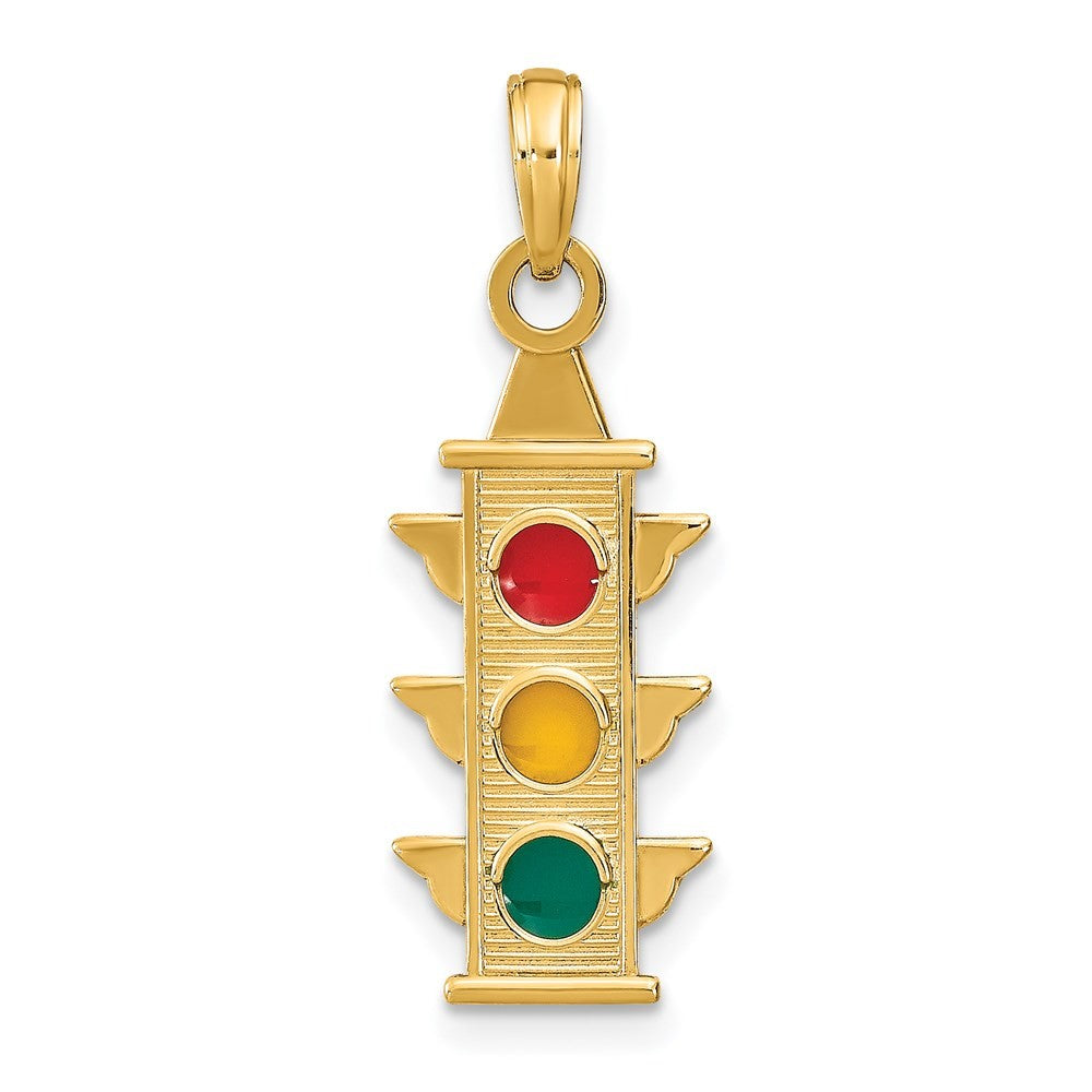 14k Yellow Gold Red, Yellow, Green Enamel Traffic Signal Charm Pendant