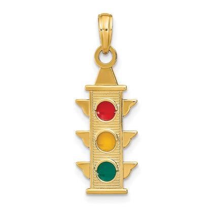 14k Yellow Gold Red, Yellow, Green Enamel Traffic Signal Charm Pendant