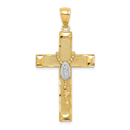 14k Yellow Gold w Rhodium Cross w Rosary Pendant