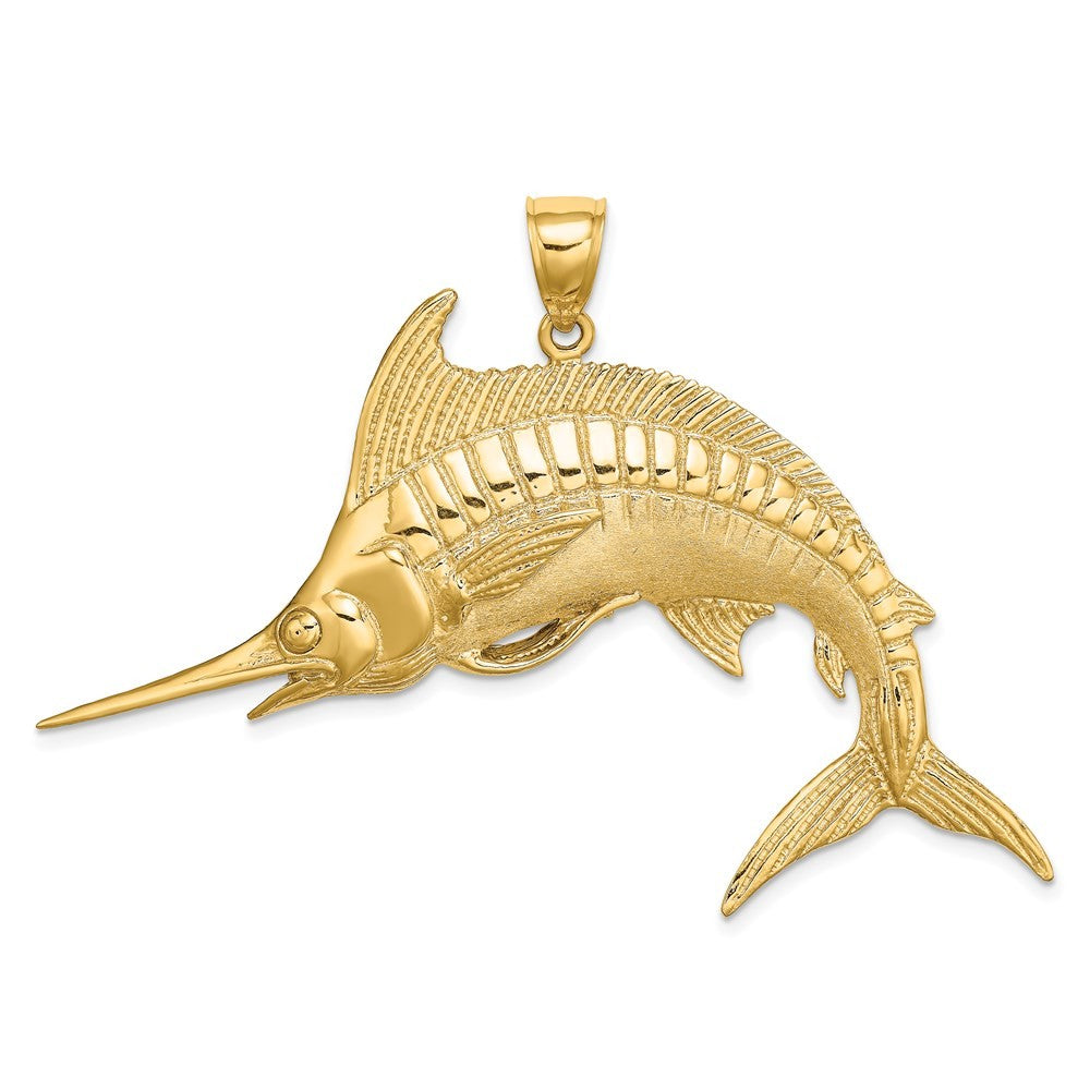 14k Yellow Gold 2-D Polished Satin Blue Marlin Charm