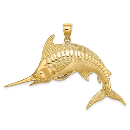 14k Yellow Gold 2-D Polished Satin Blue Marlin Charm