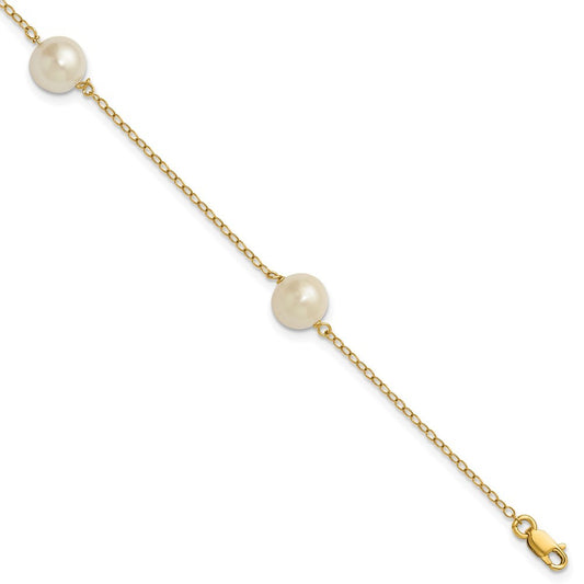 14k Gold 7mm Near-Round Freshwater Cultured Pearl 3-Station 7.25" Bracelet