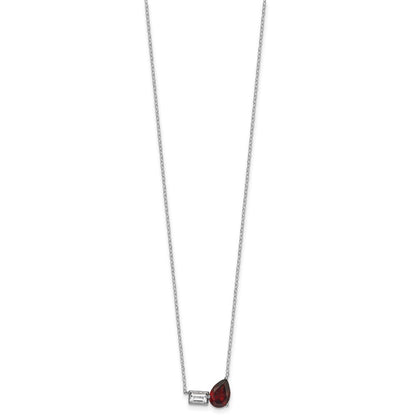 Sterling Silver Pear Garnet and Emerald-cut White Topaz Necklace 16" w/ 2" Ext