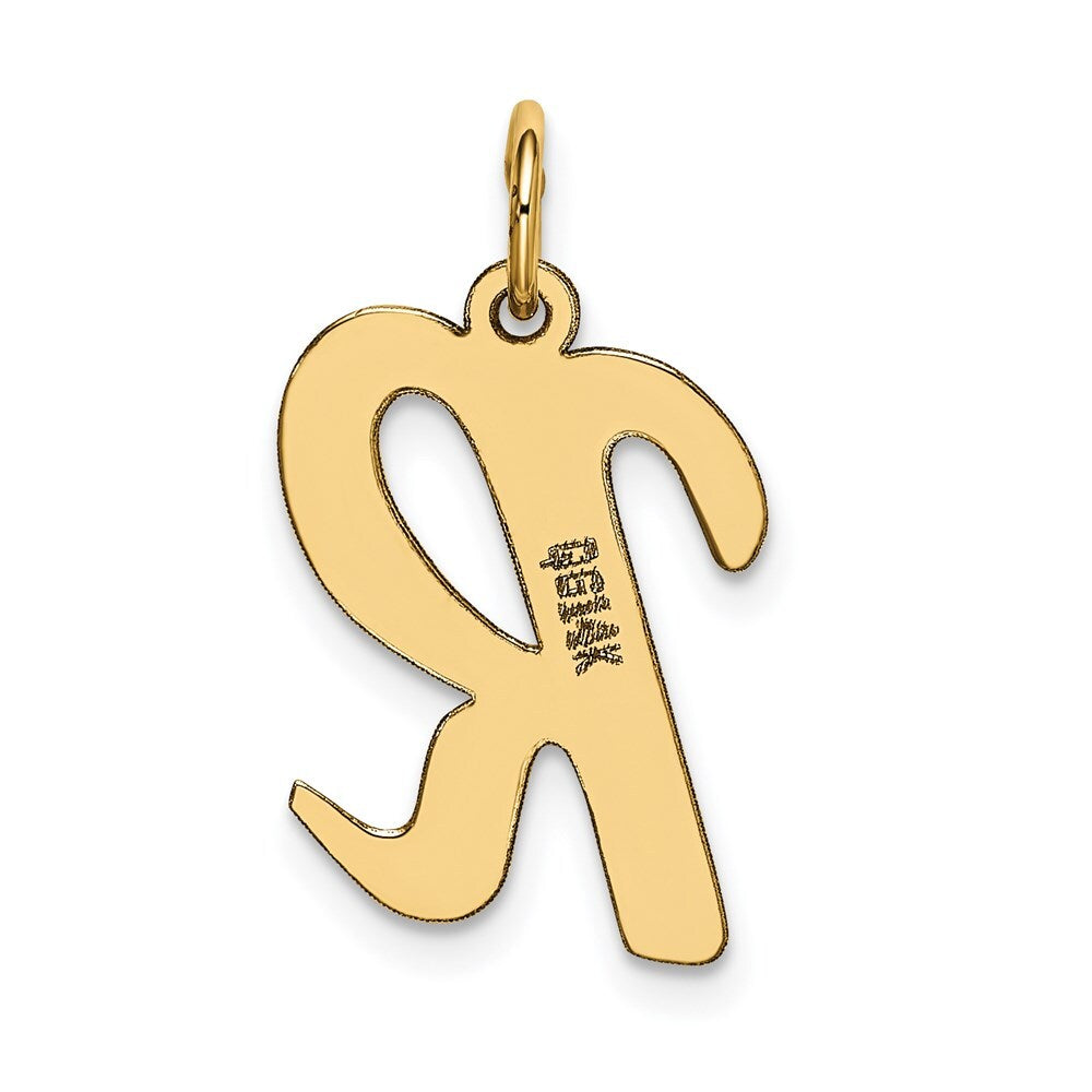 14k Yellow Gold Large Script Letter R Initial Charm Pendant for Women