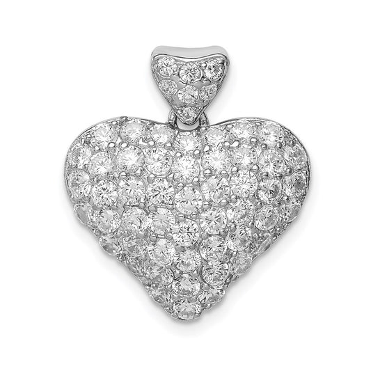 Sterling Silver Rhodium-plated Cubic Zirconia Puffed Heart Pendant
