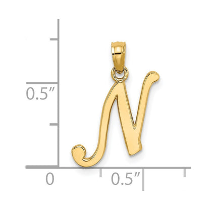 14k Yellow Gold Script Letter N Initial Pendant