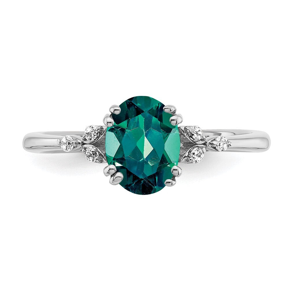 Sterling Silver Rhodium-plated Created Alexandrite and Diamond Ring Size 7