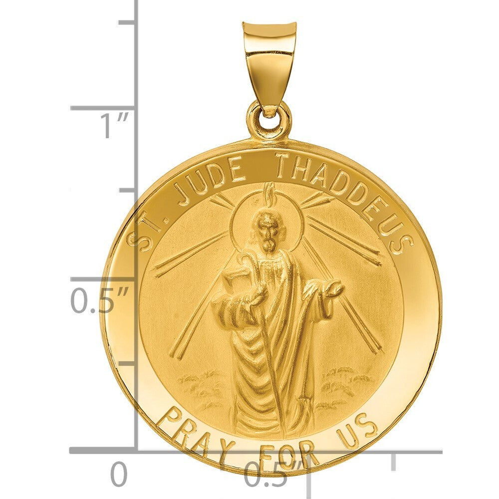 14k Yellow Gold Polished and Satin St Jude Thaddeus Medal Hollow Pendant