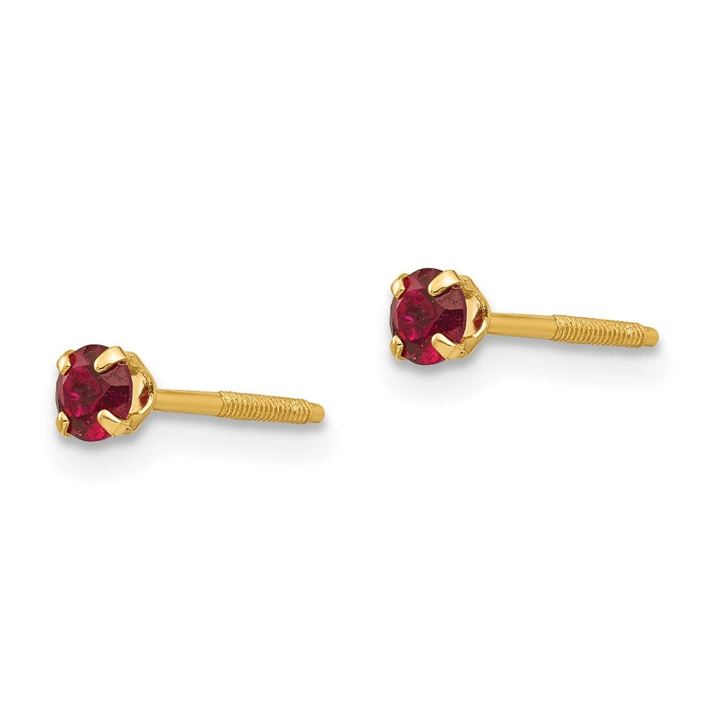 14k Yellow Gold 3mm Imitation Garnet Birthstone Stud Earrings (Jan)