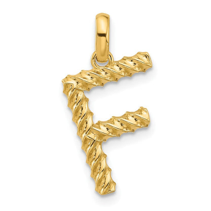 14k Yellow Gold Fancy Twist Letter F Pendant for Women