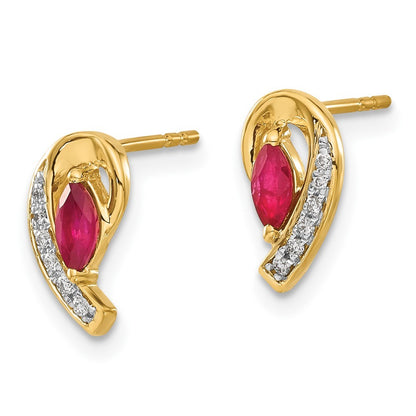 14k Yellow Gold Diamond and Ruby Earrings