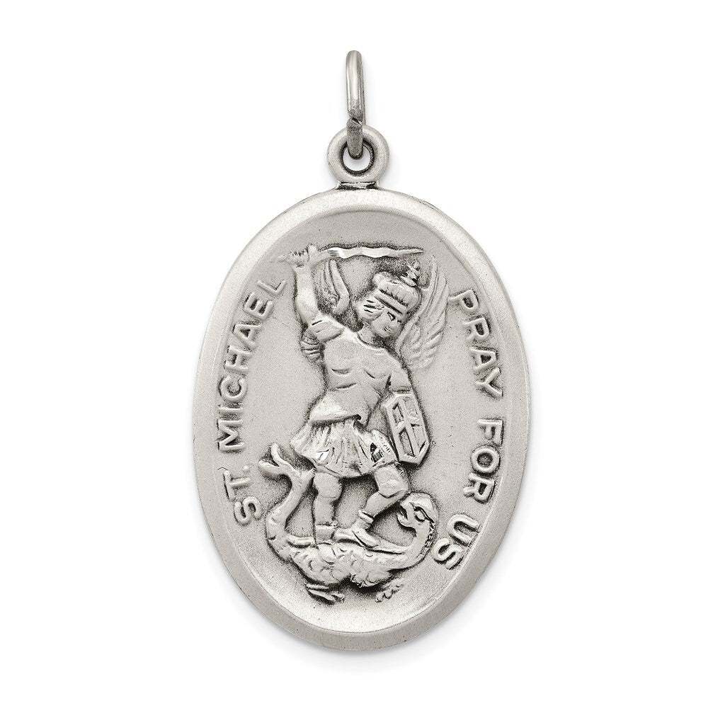 Sterling Silver Antiqued Reversible St. Michael Medal Pendant